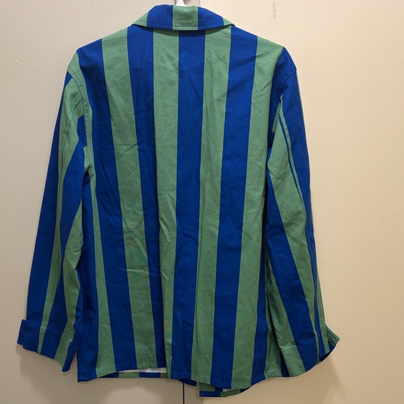 Striped Blue and Green Jean Jacket - Picture 2 of 8
